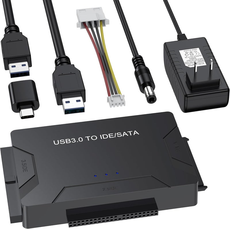 VoroDcip قارئ القرص الصلب USB 3.0 و Type C إلى محول SATA IDE، مجموعة استرداد بيانات داخلية مع طاقة 12V/2A لقرص HDD SSD الداخلي بحجم 2.5"/3.5"، محرك Blu-ray داخلي، بسعة تصل إلى 20TB - Image 1